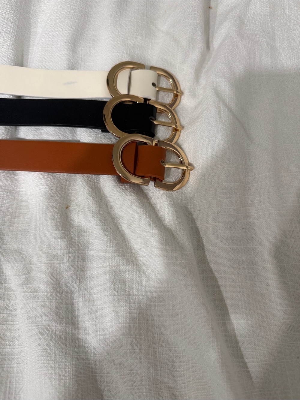 Women's Classic Round-Buckle Belt Set - White, Black, Brown